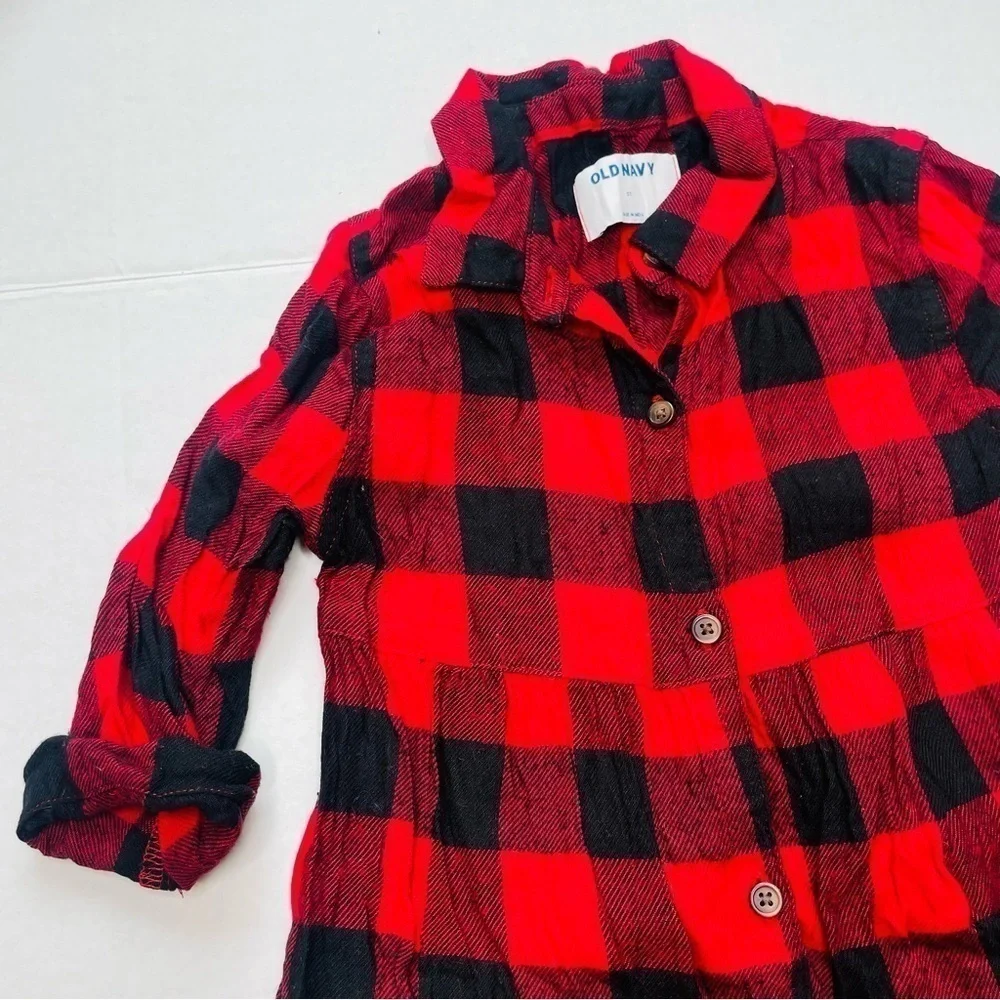 OLD Navy Buffalo Plaid Button Down Flannel Tiered Dress in Red and Black